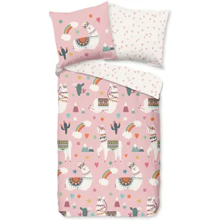 PURE luxury collection Kinderbettwäsche »Paca« 2 Stk. tlg. Mikrofaser, 135x200, Pflegeleicht, Mädchen, Lama, Alpaka, Regenbogen, rosa