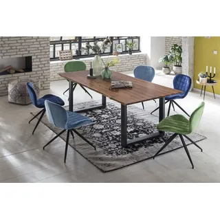 SIT Möbel Baumkante-Esstisch 180 x 90 cm | Platte 26 mm Akazie nussbaum-farbig | Gestell Stahl schwarz lackiert | B 180 x T 90 x H 77 cm | 07191-99 | Serie TABLES & CO - Braun, Schwarz