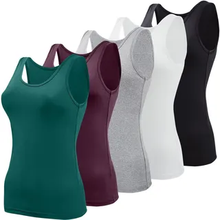 BQTQ 5 Stück Elastische Tank Tops Damen Unterhemden Stretch Crop Top Basic Cami Tank Top für Frauen und Mädchen, Schwarz, Weiß, Grau, ViolettRot, Dunkelcyan, L