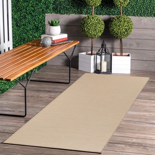 Jimri In- & Outdoor Teppich - Wetterfester Teppich für Balkon, Terrasse, Garten, Wohnzimmer, Küche - Strapazierfähiger Bodenteppich, Widersteht UV-Strahlen & Wasser - Größe 80 x 250 cm, Beige