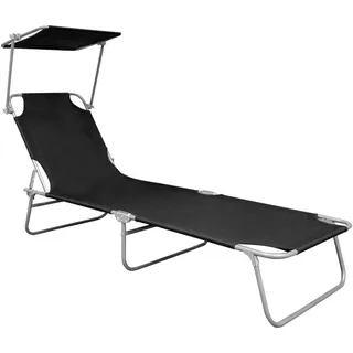 vidaXL Klappliege mit Sonnendach Schwarz Aluminium - Schwarz