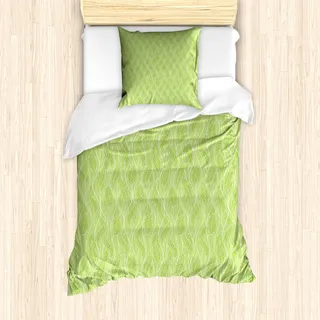 ABAKUHAUS Blätter Mantele, Grüne Kurvige Reisig Botanik, Milbensicher Allergiker geeignet mit Kissenbezügen, 135 cm x 200 cm - 80 x 80 cm, Pale Green White - Grün
