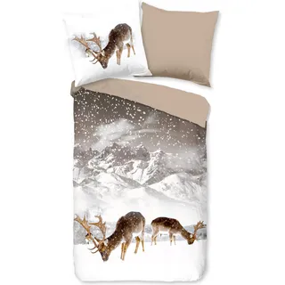 Duvet cover Good Morning 155x220 + 1* 80x80 cm - deers in winter landscape - Beige