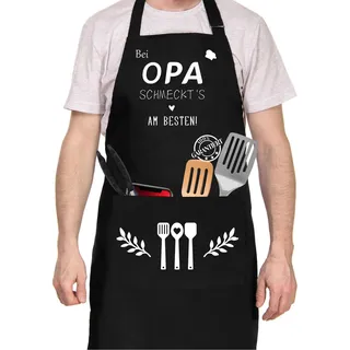 Tarklanda Opa Geschenke Schürze Baumwolle Kochschürze für Männer als Geburtstagsgeschenk, Grillgeschenke, Grillschürze Schwarz Geschenk für Opa zum Geburtstag Grillparty Vatertag