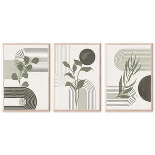 JINZUNRUI JZR Boho Poster, 3er Set Abstrakt Grün Blätter Moderne Bilder Wohnzimmer Deko Schlafzimmer, Pflanzen Kunstdruck Leinwandbild, Wandbilder Deko, Ohne Rahmen-50x70cm