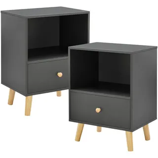 [en.casa] Beistelltisch-Set 2 Tlg. Sundsvall , Dunkelgrau , Holz , 1 Schubladen , 40x54x30 cm , Wohnzimmer, Wohnzimmertische, Beistelltische