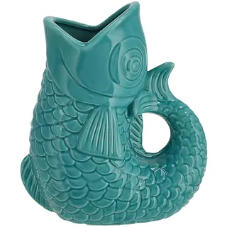 Vase Fisch 'Blubb' | 13x24x9cm Dolomit weiß | Blumenvase Dekovase Tischvase Fischform Fischmaul Griff (1 x Vase türkis 24cm)