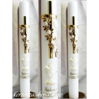 kerzenzauber-lusine VT-158 Taufkerze, Kommunionkerze, Junge, Mädchen, 400/40 mm, inklusive Zubehör zur Selbstbeschriftung