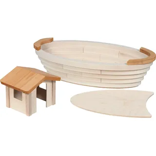 HOLZTIGER 80614 Arche Noah aus Holz, handgearbeitetes Holzspielzeug aus Ahorn, Farben auf Wasserbasis, fördert Fantasie & Kreativität der Kinder, Made IN Europe, 69 x 36 x 31cm, 3er Set, ab 3 Jahre