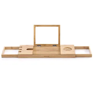 Homede Badewannenablage aus Bambus rutchfest Badewannebrett Meledyn, 70 x 23 x 4,5 cm