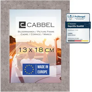 CABBEL Bilderrahmen 13x18 cm, Grau/Beton, stabiles MDF-Holz Rahmen, bruchsicherem Plexi-Glas, zum Aufhängen & Aufstellen, ideal für Fotos/Bilder/Collage