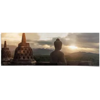 Poster REINDERS "Buddha Tempel Borobudur", braun (farbe bild(er): braun), B:158cm H:53cm, Papier, Bilder, Poster