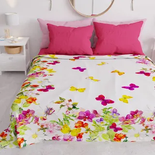 PETTI Artigiani Italiani - Sommer-Bettbezug für Doppelbett, Schmetterling-Design, 100% hypoallergene Mikrofaser, 100% hergestellt in Italien