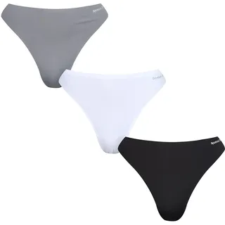 Reebok Sport-Tanga für Damen, verklebt, nahtlos, Mehrfachpackung, Trainingsunterwäsche – Schwarz/Weiß/Kaltes Grau, 3er-Packung