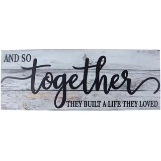 Alnicov Holzschild "Together And So Together They Built a Life They Love", rustikales Wandschild zum Aufhängen, Wanddekoration für Zuhause, Wand, Wohnzimmer, 41 x 16 cm