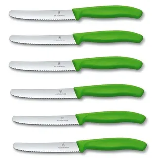 Victorinox 6 Stück Tafelmesser - Tomatenmesser Swiss Classic mit Wellenschliff - Swiss Made - Grün