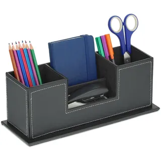 Relaxdays Schreibtisch-Organizer , Schwarz , Kunststoff, Holzwerkstoff, Textil , 29.5x11x11 cm , Büromöbel, Schreibtische