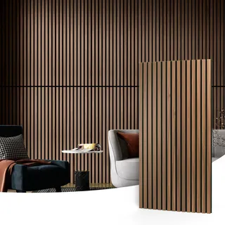 Art3d Akustikpaneele 60 x 120 cm MDF 2 Holz-Akustikplatten 3D-Wandpaneele Wand Decke schallabsorbierende Lamellenverkleidung 2 cm dick Walnuss 1,44m2