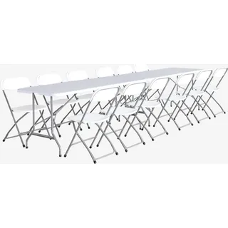 sweeek - 2er-Set Partytischen aus Kunststoff + 12 Stühle, zusammenklappbar - Weiß - Weiß