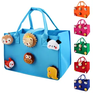 Dwafill Einkaufskorb Kinder, 30 * 20 * 18 cm Filztasche Klein Bunt, Kleine Filztasche Mit Griff, Korbtasche Kinder, Spielzeugtasche Junge, Als Geschenktüte für die Feiertage (Himmelblau, M)