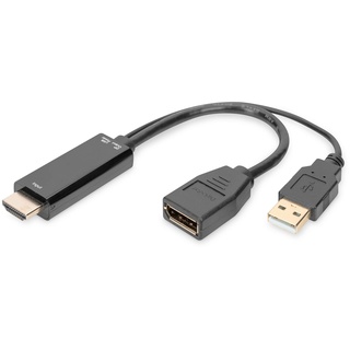 Digitus HDMI Adapter auf DisplayPort mit externer Stromversorgung 4K@30Hz. 0,2 m