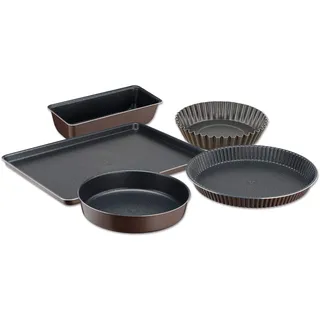 Tefal Perfectbake Set mit 5 Kuchenformen, braun, 30 cm, verpasst, 24 cm, Cake 28 cm, Viertel 26 cm, Backblech, 38 x 28 cm, Antihaft-Kuchenform, Aluminium, 100% recycelt, einfaches Herauslösen