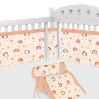 Aolso Bettumrandung Babybett, 2 Stück Nestchen für Kinderbetten Kantenschutz Baby Babybett, Atmungsaktive Polsterung, Rausfallschutz für Babybett,Abnehmbar -340cmx30cm + 160cmx30cm(Regenbogen)