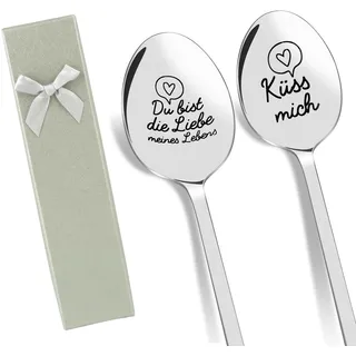 Ostergeschenke für Erwachsene, 2 Stück Liebeslöffel mit Gravur, Geschenke für Frauen, Beste Freundin Geschenke, 19.5cm Kaffeelöffel mit Geschenkbox, Valentinstaggeschenke Ostergeschenk Frauen