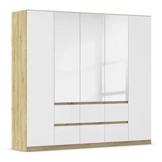 Rauch Möbel Mainz, Kleiderschrank, Farbe Weiß/Eiche Artisan, Breite 226 cm | Schrank, Kinderkleiderschrank, 5-türig, mit Spiegel, Push-to-open, für Schlafzimmer, Kinderzimmer, Babyzimmer, Garderobe