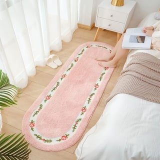 powerking Floral Area Teppiche für Wohnzimmer Schlafzimmer, weiche Badezimmer Teppiche Bequeme Matte rutschfeste Moderne Tür Matte Bodenmatte für Wohnküche Inneneingang(Oval, Rosa)