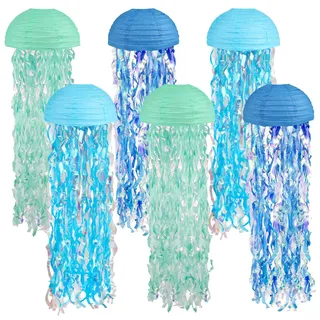 Papierlaternen Quallen Laternen 6 Stück Blau hängende Papierlampion für Unter dem Meer Party & Meerjungfrau Party Geburtstag Ozean Thema deko garten hochzeits draußen Festival Brautdusche Babyparty