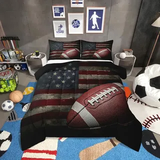 Erosebridal Bettwäsche-Set mit amerikanischer Flagge, für Jungen, Fußball, Sportspiele, Daunendecke, USA, Federationen, Sterne, Streifen, Bettwäsche-Sets für Kinder, Teenager, Erwachsene, Schlafzimmer