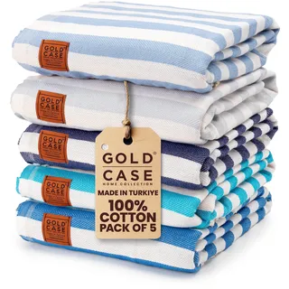Gold Case Türkisches Strandtuch, Badetücher, Myra-Serie, 5er-Set, XXL, übergroß, 177.8x101.6 cm, 100% Baumwolle, super weich, schnell trocknend, leicht, sandfrei, türkisches Handtuch (5X-myra-Blues)