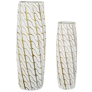 Set mit 2 Bodenvase aus Metall in Weiß und Gold, 89 x 31,5 x 31,5 cm