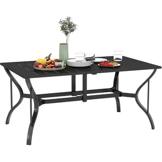 Outsunny Gartentisch Stahl 150x90 cm Wetterfest Balkontisch mit Schirmloch, Lamellen-Design Buffettisch Campingtisch für 6 Personen Terrassentisch Outdoor