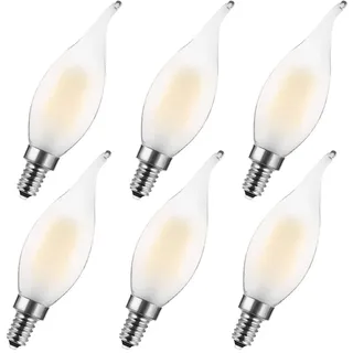 MZYOYO E14 Kerze LED Lampe,E14 4W Warmweiß Kerzenform Glühbirne,4W ersetzt 40 Watt,Retro Filament Fadenlampe,Vintage LED Kerzenlampe,400lm,2700K,Glas,Nicht Dimmbar,Matt,6 Stück