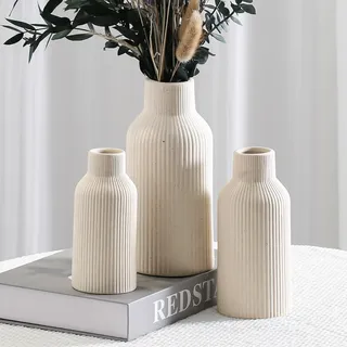 Hanaomaoyi Böhmische beige Keramikvase – für Pampasgras, Kaminsims, Bücherregal, Eingangsbereich und Wohnzimmerdekoration (Beige, 3 Stück)