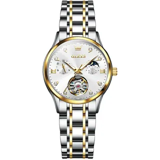 OLEVS Gold Diamant Frauen Uhr Automatische Mechanische Luxus Kleid Klassische Edelstahl Armband Damen Uhr