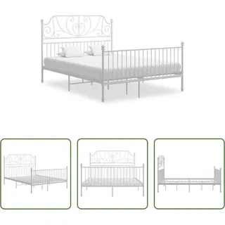 The Living Store Bettgestell Weiß Metall 160x200 cm - Weiß