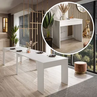 Tisch Konsole WHITE 50 - 302 cm- Weiß Esstisch, Ausklappbar - Weiß