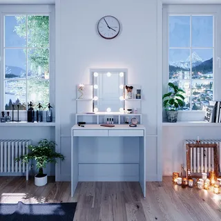 Vicco Schminktisch Ania Weiß 80 cm mit LED Beleuchtung, Model 36389 - Weiß