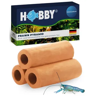 HOBBY Aquaristik Prawn Pyramid 2-1 red I 3,5 x 3,5 x 5 cm I Brut- und Versteckhöhle aus gebranntem Ton für Krebse und Garnelen I Deko Höhle für Aquarienbewohner I Garnelenpyramide