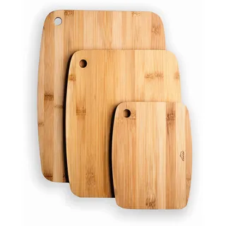 Lacor - 60523 - Set 3 Schneidebretter aus 100% natürlichem Bambus, Antibakterielle Beschichtung, Dicke: 1cm, 20 x 15 cm / 28 x 22 cm / 33 x 25 cm, Braun