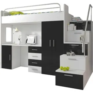 Doppelstockbett Schwarz Tisch Schrank Multifunktion Etagen Hochbett Kinderzimmer - Schwarz