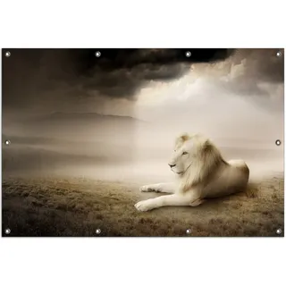 Wallario Outdoor-Poster für Garten oder Balkon, Motiv Stattlicher ruhender Löwe in Afrika in Sepiafarben, in ca. 100 x 150 cm - Braun