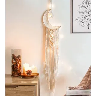 Traumfänger, Mond-Traumfänger mit Lichtern, Makramee-Traumfänger für Schlafzimmer, Wanddekoration, Heimdekoration, Mädchenzimmer-Dekoration, Teenager, Boho-Wohnheim, Bohemian-Wandbehang