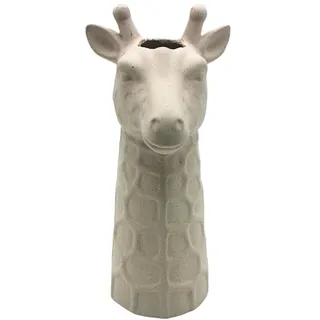 Dekohelden24 Vase Giraffe, Dekovase, Blumenvase, Keramikvase, Tischvase, Kopfvase, Giraffenvase, Vase Sandoptik, Kopf Sand-Finish aus Keramik, in Weiß L/B/H 14 x 12 x 26 cm.