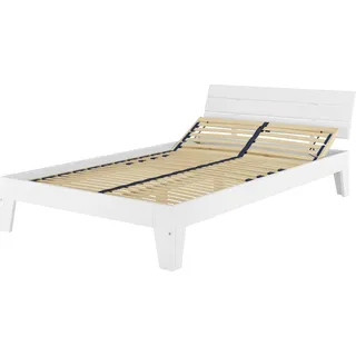 Weißes Doppelbett in Überlänge 140x220 Bettgestell Holzbett Massivholz Kiefer Weiß V-60.54-14-220WFederholzrahmen inkl. - Weiß