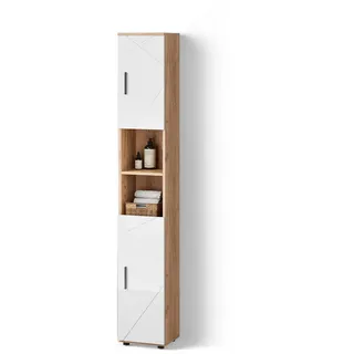 livinity Ronco Hochschrank 30 x 192 cm Weiß Hochglanz/Eiche Holz