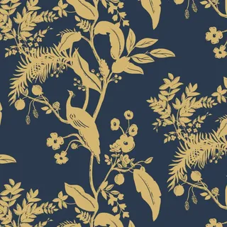 Fiula Selbstklebende Tapete Klebefolie Möbel Vögel 44CMx3M Möbelfolie Selbstklebend Blumentapete Tier Wasserdichte Wohnzimmer Schlafzimmer Dekorfolie Blätter Dunkelblau Gold Vintage Wallpaper